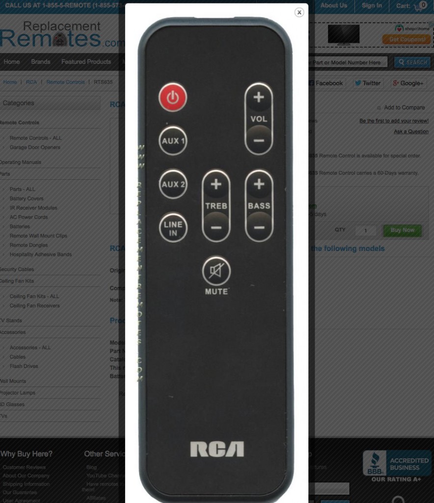 RCA RTS635 Sound Bar System Remote Control - Dan's Electronics Blog