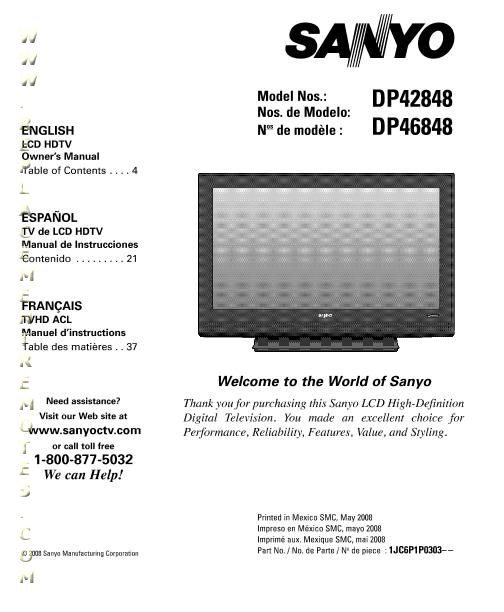 Buy SANYO DP42848OM DP42848 DP46848 Operating Manual