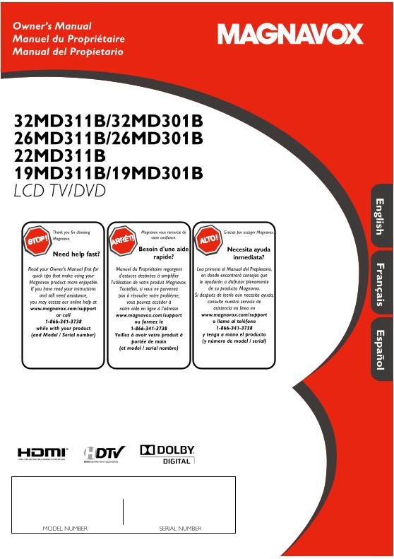 Buy Magnavox 26MD301BF7OM 19MD301B 19MD311B 22MD311B Operating Manual