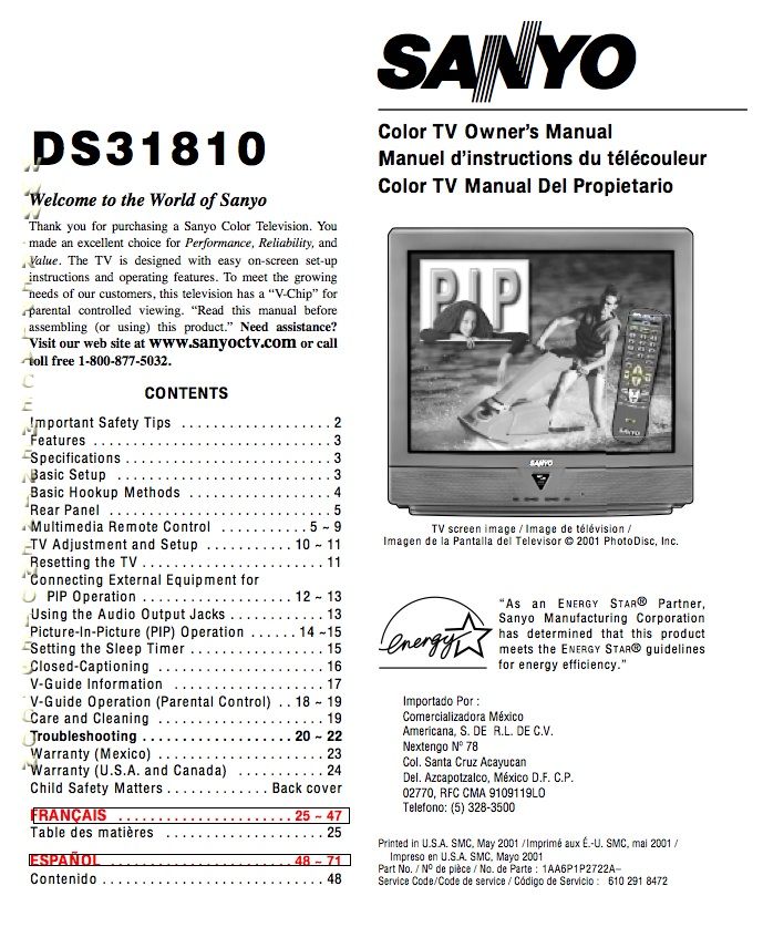 Buy SANYO DS31810OM DS31810 Operating Manual