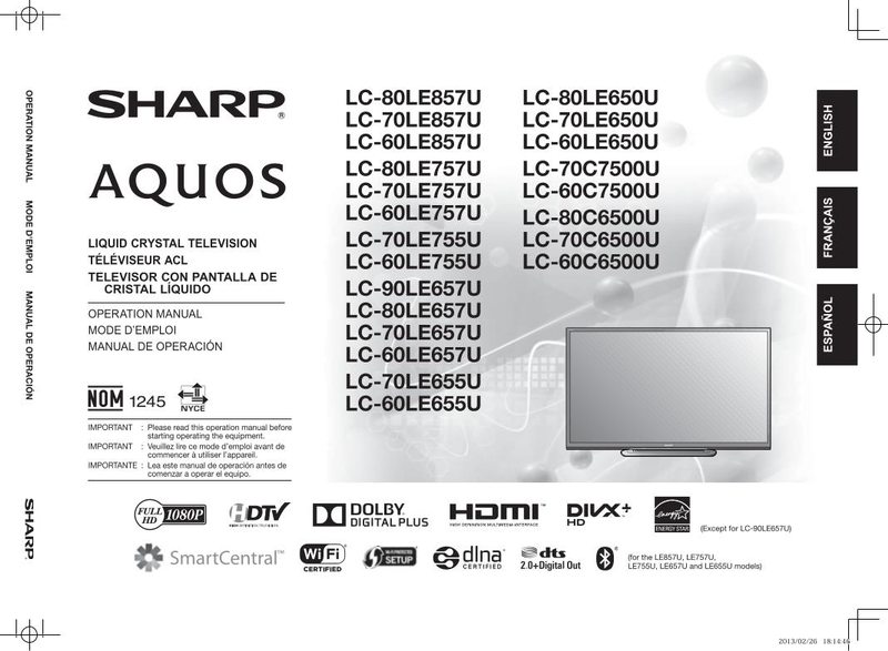 Buy Sharp Lc80le857uom Lc60c6500u Lc60c7500u Lc60le650u Operating Manual