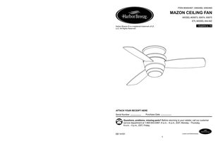 Harbor Breeze 00873 00874 00875 Mazon Ceiling Fan Operating Manual