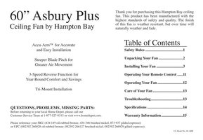 Hampton Bay 26602 Asbury 60 in. Ceiling Fan Ceiling Fan Operating Manual