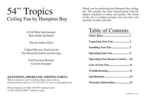 Hampton Bay 454849OM Ceiling Fan Operating Manual