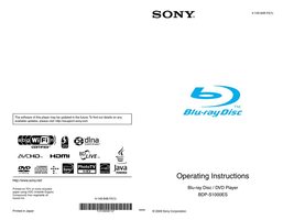 Sony BDPS1000ES Blu-Ray DVD Player Operating Manual