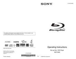 Sony BDPS360 Blu-Ray DVD Player Operating Manual