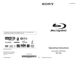 Sony BDPS560 Blu-Ray DVD Player Operating Manual