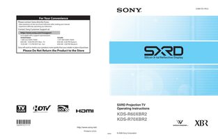 Sony KDSR60XBR1 KDSR60XBR2 KDSR70XBR2 TV Operating Manual