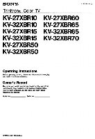 Sony KV27XBR10 KV27XBR15 KV27XBR50 TV Operating Manual