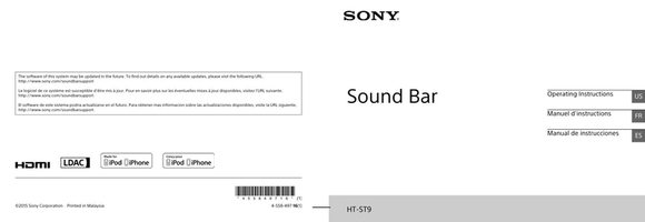 Sony HTST9 Sound Bar System Operating Manual