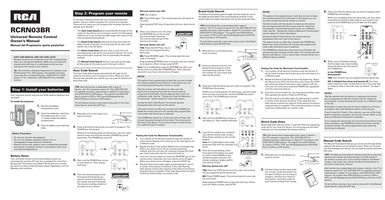 RCA RCRN03BROM Universal Remote Control Operating Manual