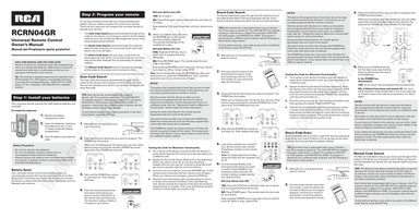 RCA RCRN04GR and CODESOM Universal Remote Control Operating Manual