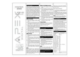 Apex RCU100 Operating Manual with Codes DVD Player Operating Manual