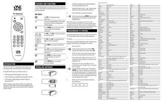 One For All URC1050 & Codes Universal Remote Control Operating Manual