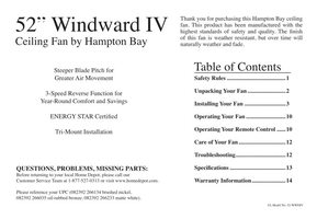 Home Decorators Collection Windward IV 52inOM Ceiling Fan Operating Manual