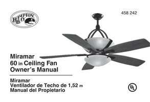 Hampton Bay AC374WB Miramar 60 in. Weathered Bronze Ceiling Fan Ceiling Fan Operating Manual