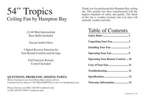 Hampton Bay 13087HAMPTONBAYTROPICS54INWEATHEREDCANECEILINGFANOM Ceiling Fan Operating Manual