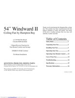 Hampton Bay 523127 Windward II 54 in Ceiling Fan Ceiling Fan Operating Manual